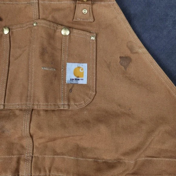 Carhartt Duck Bib Overalls Men 54x30 Brown R02 Insulated Zip Leg Double Knee USA